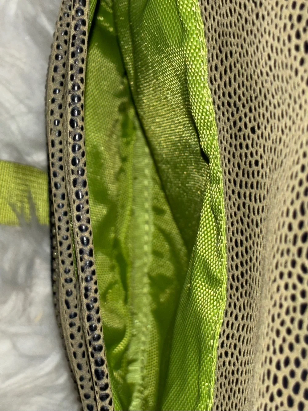 Haiku Olive Crossbody‎ Bag with Lime Strap with Embroidery
